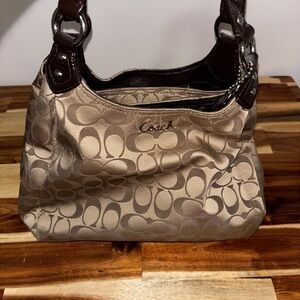 Coach Tan and Brown Signature Shoulder Bag